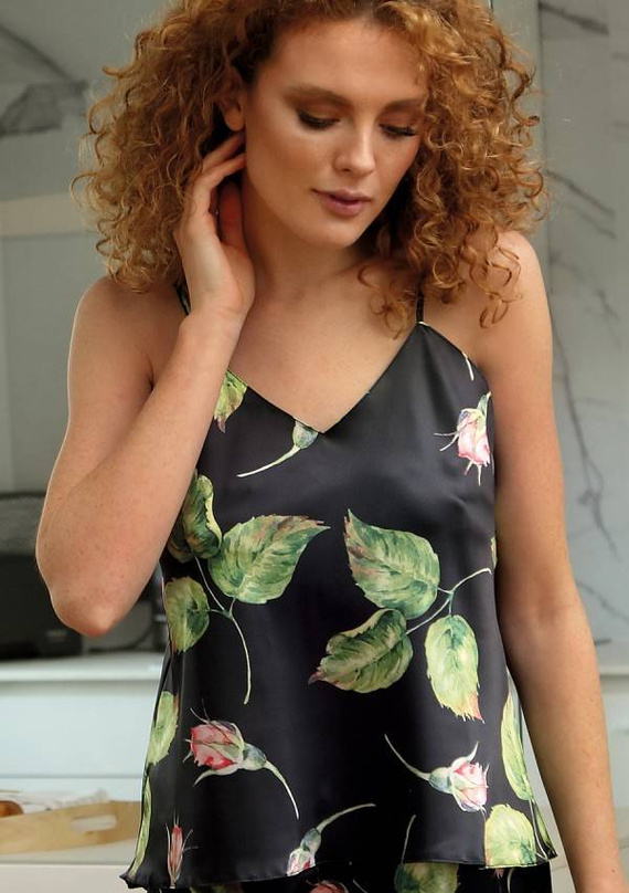 Flowers DK-TK Satynowy top damski DKaren - granat 009