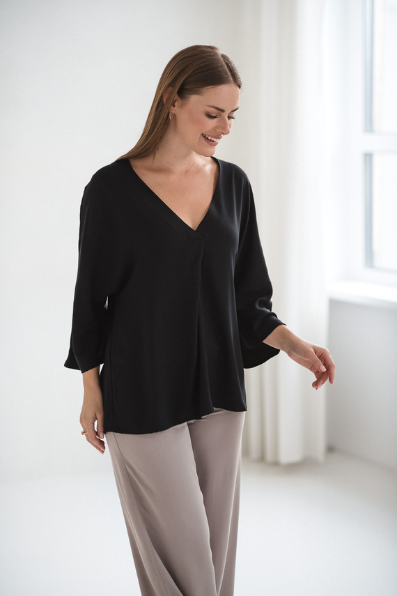 Mamafullness Bluzka ciążowa do karmienia Milk&Love czarna– wiskoza, rękaw 3/4, oversize