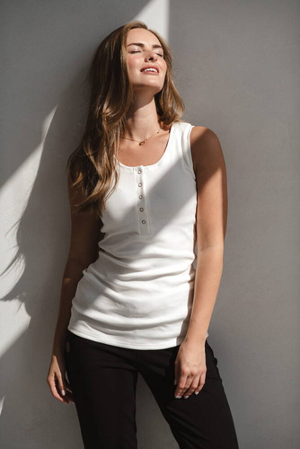 Tummy koszulka ciążowa do karmienia w prążki na ramiączkach Milk&Love śmietankowy