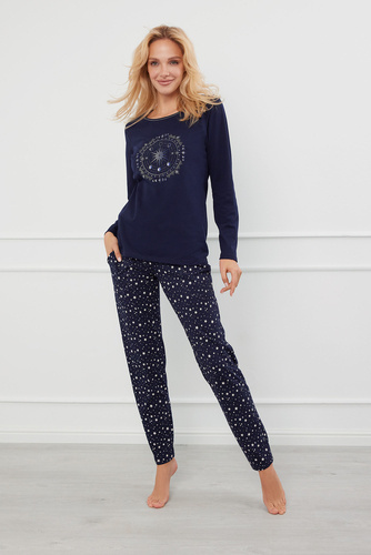 Arugia Piżama Damska długi rękaw, długie spodnie Italian Fashion - granatowy/druk