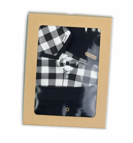 Komplet 163353 "Bunny Kratka" czapka, apaszka, body i spodnie Nicol - czarny/biały