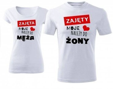 "Zajęty-Zajęta" Moocha Komplet koszulek na walentynki dla męża i żony biały