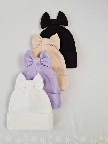 15K Czapka z kokardką prążek podwójna Marija - fiolet