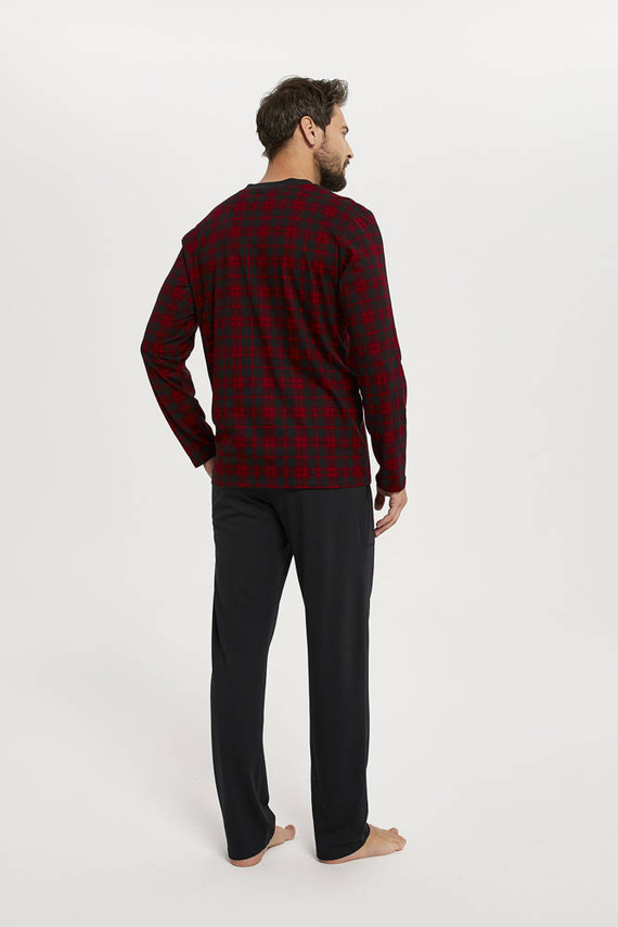 Eliasz Piżama Męska długi rękaw i spodnie Italian Fashion - druk/czarny