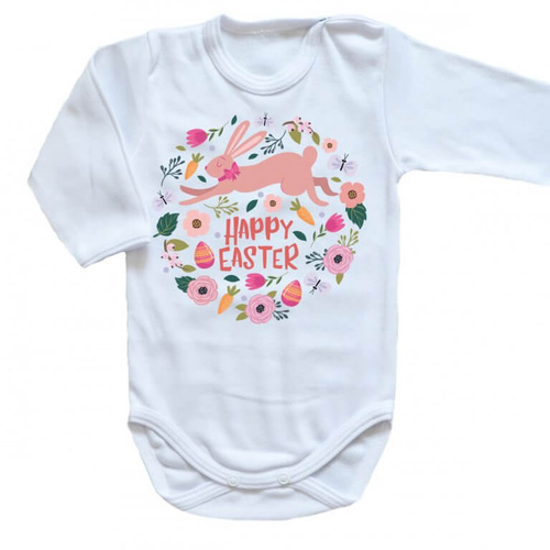 "HAPPY EASTER z zajączkiem" Moocha body długi rękaw biały