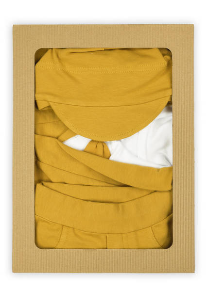 Komplet 169405 "Mix" czapka, bluza, body i spodnie Nicol - musztardowy