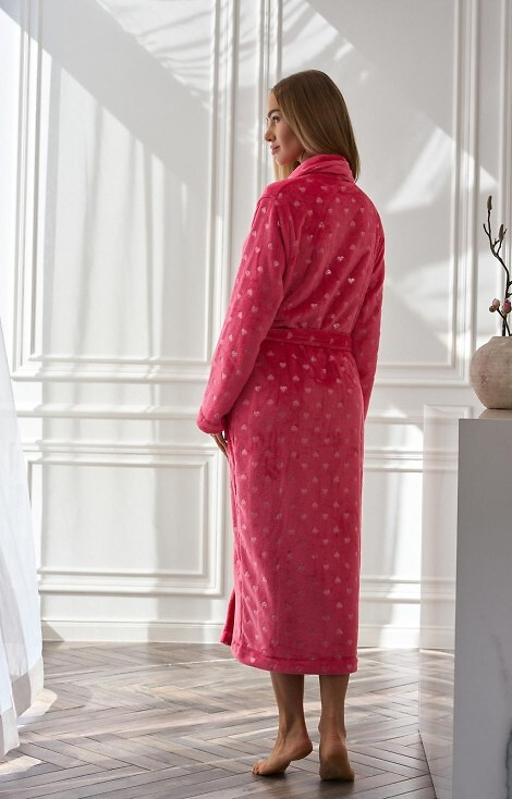 2552 Cora Szlafrok damski długi L&L malinowy – elegancja i komfort w jednym