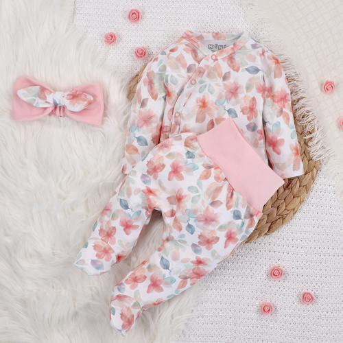 ABN-5411 Kolorowe Kwiatki Body kopertowe z długim rękawem Nini