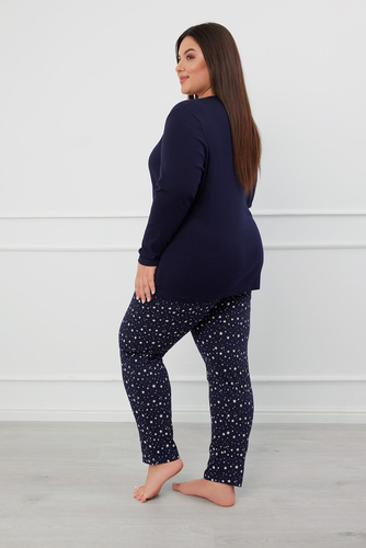 Libra Piżama Damska rozpinana długi rękaw i spodnie Italian Fashion - granatowy/druk