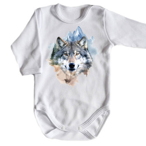 "Wilki" Moocha body długi rękaw biały