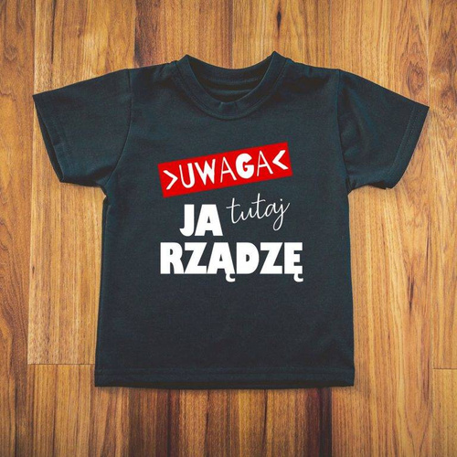  "Uwaga ja tutaj rządzę"  Moocha Koszulka dziecięca biały 