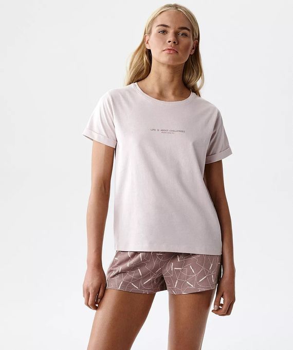 Atlantic NLP-508 Piżama damska 100% bawełna krótki rękaw pudrowy