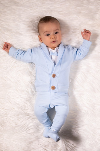 Komplet 169401 "Mix" czapka, bluza, body i spodnie Nicol - niebieski