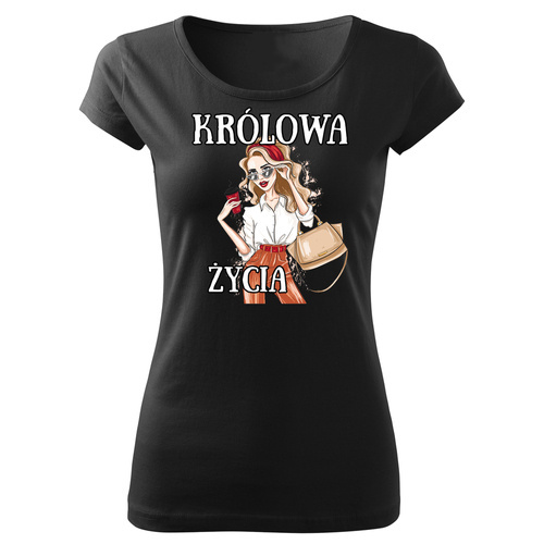 "KRÓLOWA ŻYCIA" Moocha koszulka damska czarny