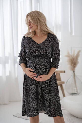Lovely Dress Midi Milk&Love sukienka ciążowa i do karmienia kropki na czarnym