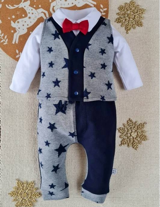 410GW Spodnie W Gwiazdki Little Gentleman Marija - szary granatowy