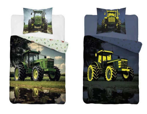 5409 A Zielony traktor Pościel bawełniana świecąca w ciemności Detexpol