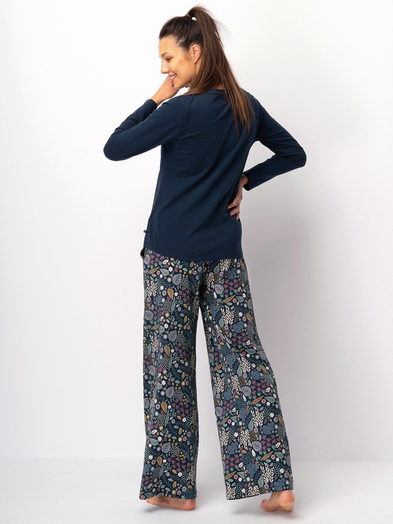 Piżama damska Key LNS 571 morski ciemny – bawełna, długi rękaw, elegancka