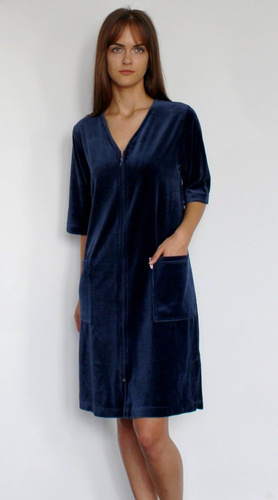 431 Welur Szlafrok Damski Forex - granatowy