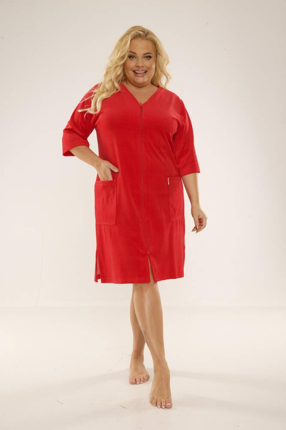 431 Welur Szlafrok Damski Forex - czerwony