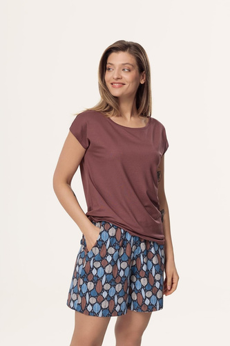Piżama damska Matilda PI71 Mefemi by Nipplex brązowa– wiskoza, szorty bawełna