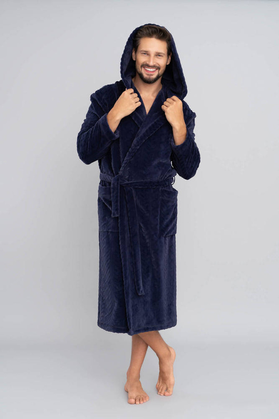 Zygmunt Szlafrok męski z kapturem Italian Fashion- granatowy