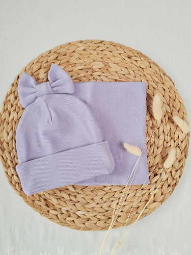 15K Czapka z kokardką prążek podwójna Marija - fiolet