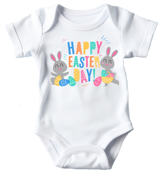 "Wielkanoc Happpy Easter 2024" Moocha body krótki rękaw biały