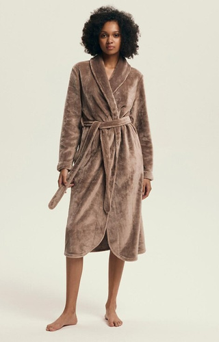 43595 Dextra Szlafrok damski Henderson coffee– miękki, wiązany, za kolano