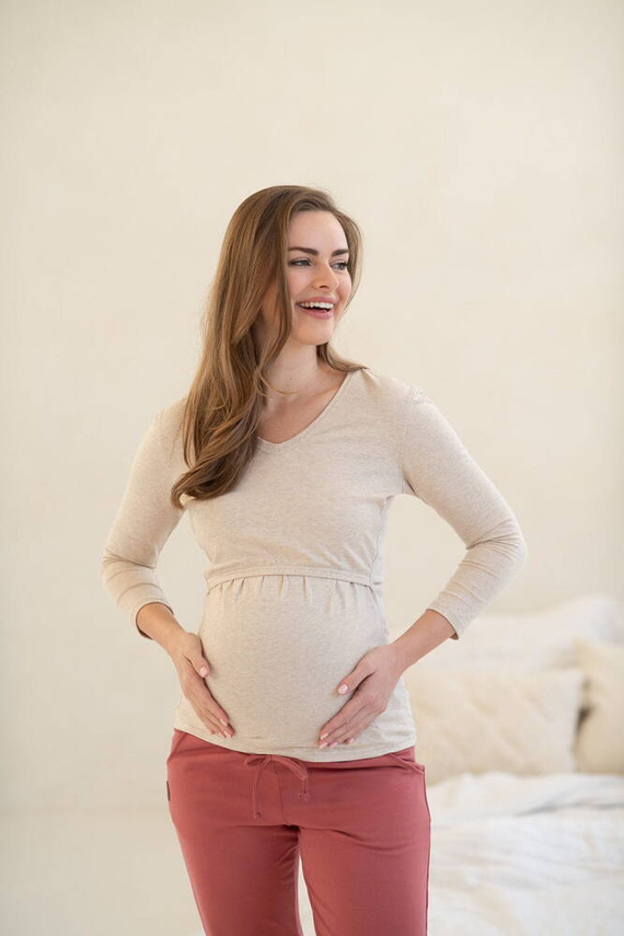 Milk Shirt Bluzka do karmienia i ciążowa z dekoltem w serek latte melange