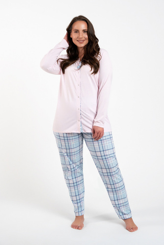 Emilly Rozpinana Piżama Damska długi rękaw i spodnie Italian Fashion -róż/druk 