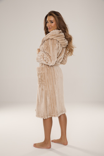 887 Sutton Szlafrok damski De Lafense z kapturem – ciepły, miękki, soft, piasek