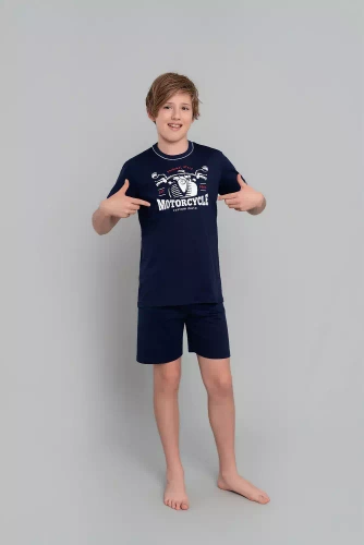 Piżama chłopięca krótki rękaw, spodnie Italian Fashion Gibson - granat