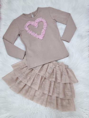 Mia Bluzka długi rękaw Bambarillo beżowy różowe serce