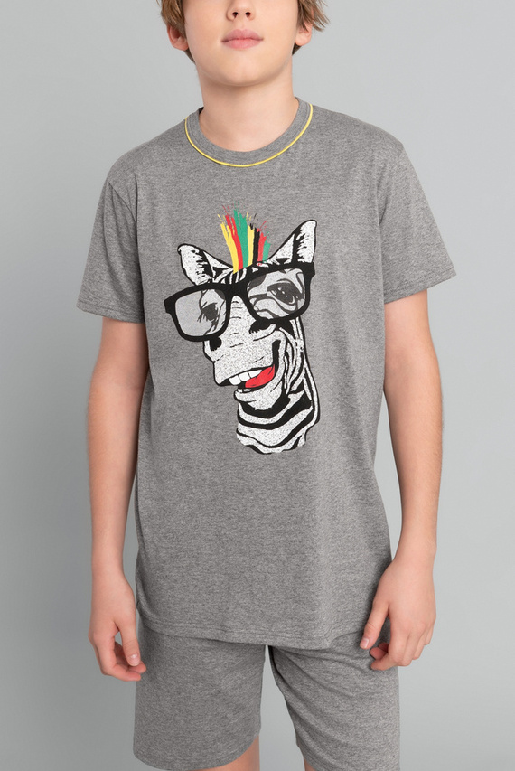 Piżama chłopięca krótki rękaw, spodnie Italian Fashion Crazy - średni melanż