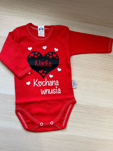 "KOCHANA WNUSIA z imieniem - NADIA" Moocha body długi rękaw czerwony