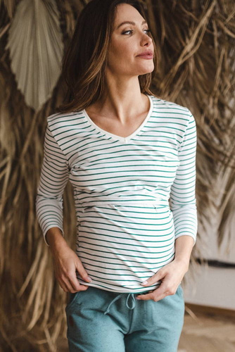 Milk Shirt Milk&Love Bluzka ciążowa i do karmienia w zielono-białe paski