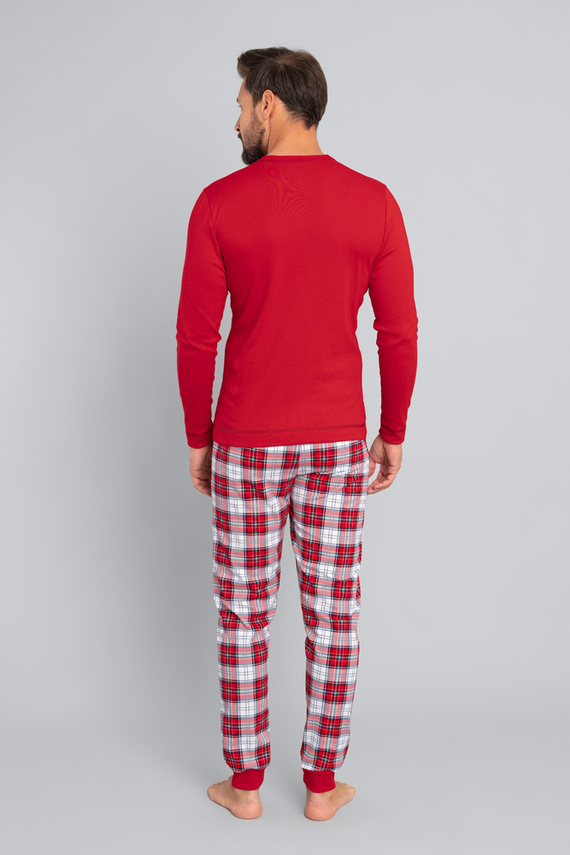 Moss Piżama Męska długi rękaw, długie spodnie Italian Fashion- czerwony/druk