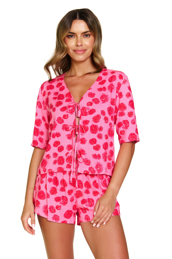 7362 Doctor Nap – Piżama damska z wiskozy, wiązana bluzka + szorty | 100% wiskoza, Polska produkcja - roses