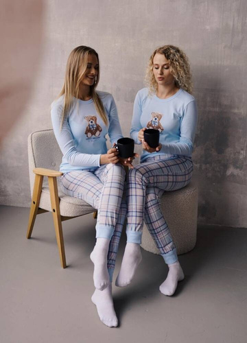 Katrin Piżama Damska długi rękaw, długie spodnie Italian Fashion - niebieski/druk