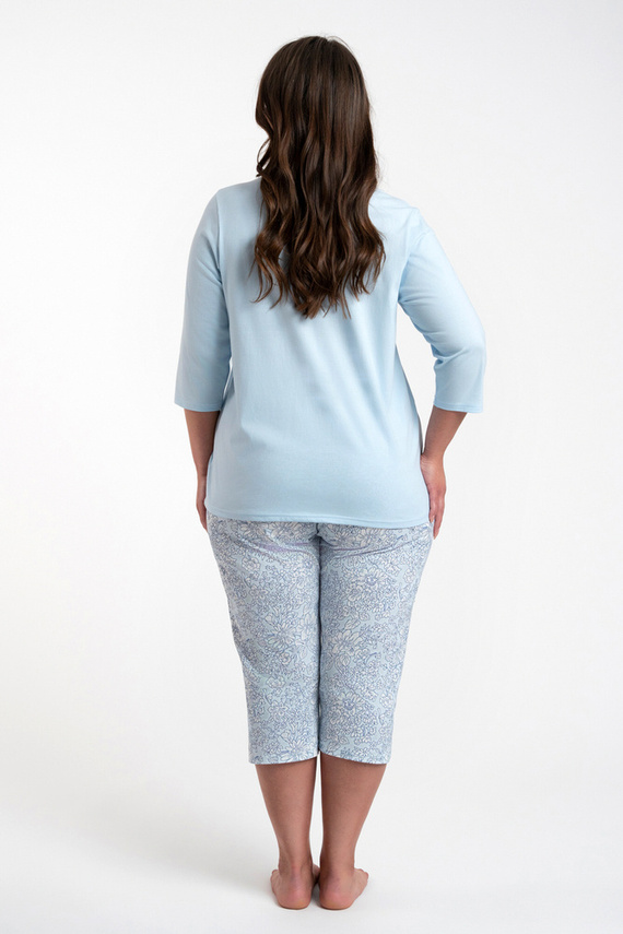 Salli Piżama Damska 3/4 rękaw i 3/4 spodnie Italian Fashion -niebieski/druk