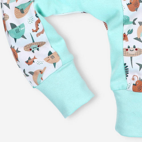 ABN-4099/BŁĘ Morskie Zwierzątka Spodnie z bawełny organicznej Nini błękitny