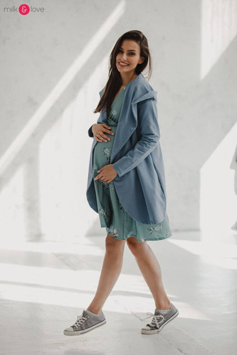 Two Ways MIDI Milk&Love Sukienka ciążowa i do karmienia granatowa w listki