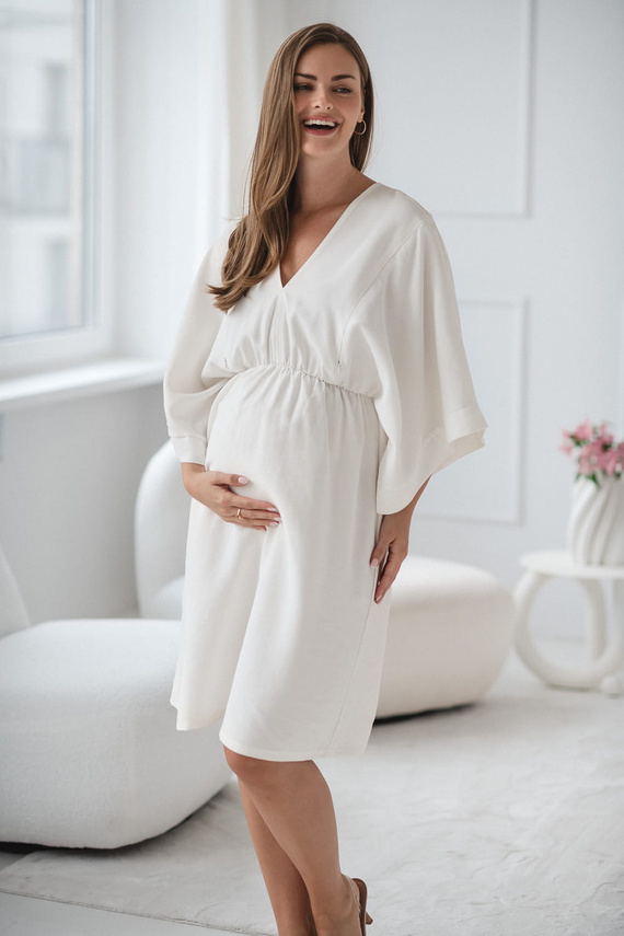  Mama Zen Sukienka ciążowa i do karmienia Milk&Love śmietankowa  – kimono z zamkami, modalowa