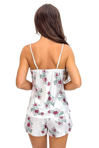 Piżama Julia 1/2 Ecru Kwiatki Donna – Satynowa piżama z kwiatowym printem, regulowane ramionka