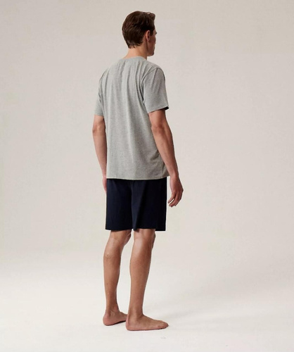 Piżama męska NMP-396 –szary granatowyi bawełna, krótki rękaw, lekka i wygodna na lato