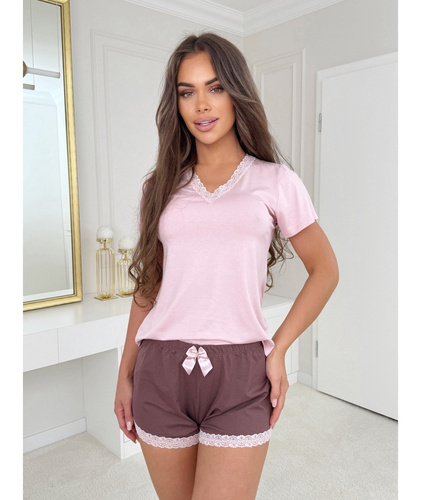 Daphne Shorts Piżama damska Donna różowa– krótki rękaw, wiskoza, lekka i kobieca