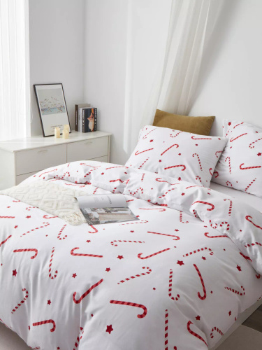 Candycanes Pościel świąteczna bawełniana satynowa Spod Igły i Nitki biała czerwona cukierki – elegancka i miękka