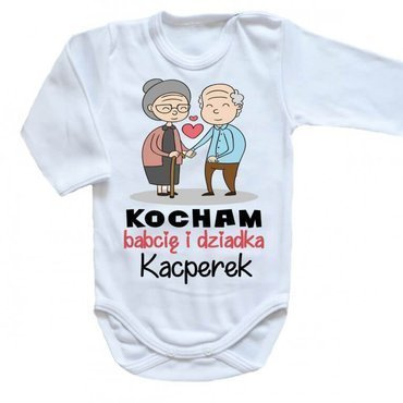 "KOCHAM babcię i dziadka z imieniem" Moocha body długi rękaw biały