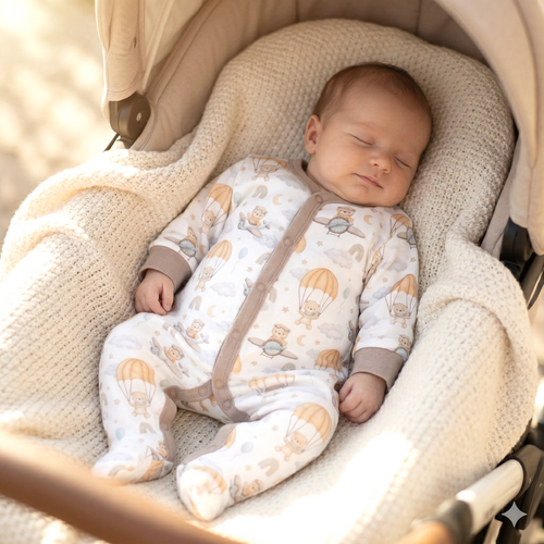 ABN-5508 Sky Journey Pajac niemowlęcy Nini | Bawełna organiczna, zapięcie na napy